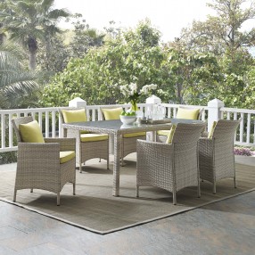 Modway Conduit 7 Piece Outdoor Patio Wicker Rattan Dining Set - Light Gray Peridot - Lifestyle
