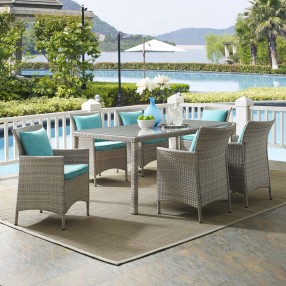 Modway Conduit 7 Piece Outdoor Patio Wicker Rattan Dining Set - Light Gray Turquoise - Lifestyle