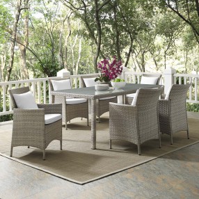 Modway Conduit 7 Piece Outdoor Patio Wicker Rattan Dining Set - Light Gray White - Lifestyle