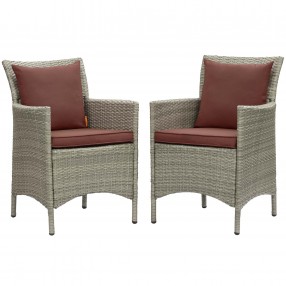 Modway Conduit Outdoor Patio Wicker Rattan Dining Armchair in Light Gray Currant - Set of Two - Set in Front Angle