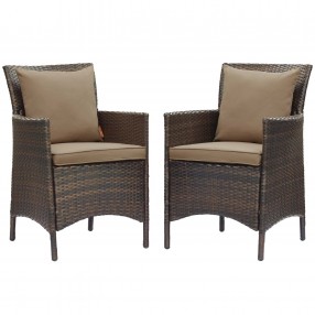 Modway Conduit Outdoor Patio Wicker Rattan Dining Armchair in Brown Mocha - Set in Front Angle