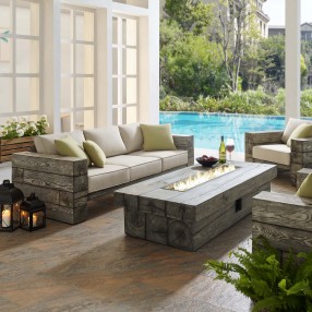 Modway Manteo Rustic Coastal Outdoor Patio Sunbrella® 3 Piece Set - Light Gray Beige - Lifestyle