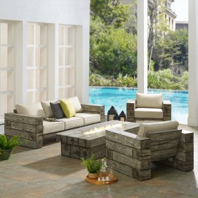 Modway Manteo Rustic Coastal Outdoor Patio Sunbrella® 4 Piece Set - Light Gray Beige - Lifestyle