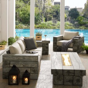 Modway Manteo Rustic Coastal Outdoor Patio Sunbrella® 4 Piece Set - Light Gray Beige - Lifestyle
