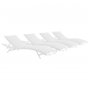 Modway Glimpse Outdoor Patio Mesh Chaise Lounge in White White - Set of Four - Set Reclined in Front Side Angle