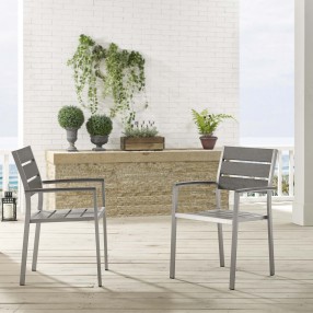 Modway Shore Outdoor Patio Aluminum Dining Armchair in Silver Gray - Set of Two - Lifestyle