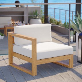 Modway Upland Outdoor Patio Teak Wood Left-Arm Chair - Natural White -  Lifestyle