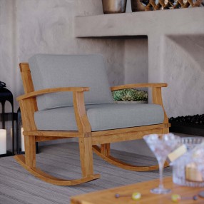 Modway Marina Outdoor Patio Teak Rocking Chair - Natural Gray - Lifestyle