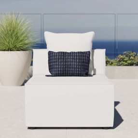Modway Saybrook Outdoor Patio Upholstered Sectional Sofa Armless Chair in White - Front Side Angle