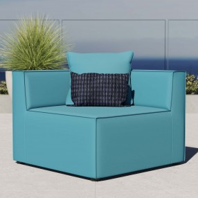 Modway Saybrook Outdoor Patio Upholstered Sectional Sofa Corner Chair - Turquoise - Lifestyle
