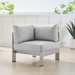 Modway Shore Sunbrella® Fabric Aluminum Outdoor Patio Corner Sofa - Silver Gray - Lifestyle