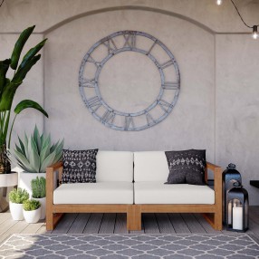 Modway Upland Outdoor Patio Teak Wood 2-Piece Sectional Sofa Loveseat - Natural White - Lifestyle