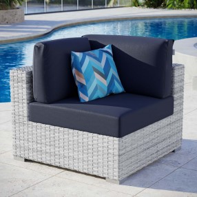 Modway Convene Outdoor Patio Corner Chair in Light Gray Navy - Lifestyle