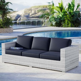 Modway Convene Outdoor Patio Sofa in Light Gray Navy - Lifestyle