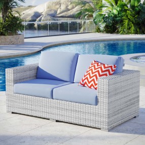Modway Convene Outdoor Patio Loveseat - Light Gray Light Blue - Lifestyle