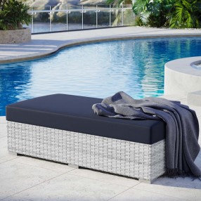 Modway Convene Outdoor Patio Rectangular Ottoman in Light Gray Navy - Lifestyle