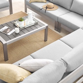 Modway Shore Sunbrella® Fabric Outdoor Patio Aluminum 6 Piece Sectional Sofa Set - Silver Gray - Lifestyle