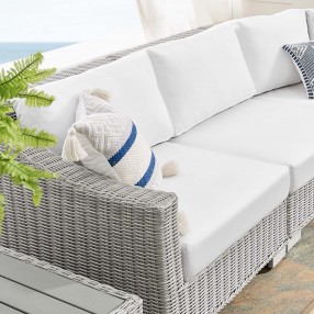 Modway Conway Sunbrella® Outdoor Patio Wicker Rattan 6-Piece Sectional Sofa Set - Light Gray White - Lifestyle