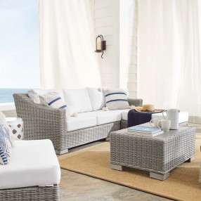 Modway Conway Sunbrella® Outdoor Patio Wicker Rattan 5-Piece Furniture Set - Light Gray White - Lifestyle