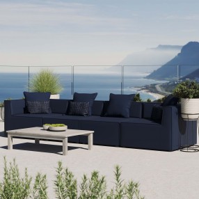 Modway Saybrook Outdoor Patio Upholstered 4-Piece Sectional Sofa - Navy - Lifestyle