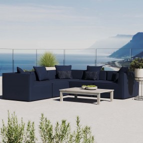 Modway Saybrook Outdoor Patio Upholstered 5-Piece Sectional Sofa - Navy - Lifestyle