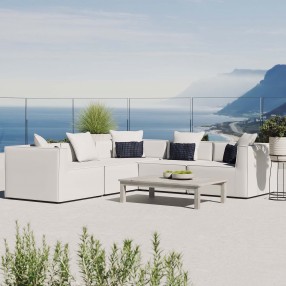 Modway Saybrook Outdoor Patio Upholstered 5-Piece Sectional Sofa - White - Lifestyle