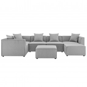 Modway Saybrook Outdoor Patio Upholstered 7-Piece Sectional Sofa - Gray - Set in Front Angle