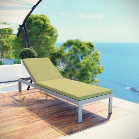 Modway Shore Outdoor Patio Aluminum Chaise with Cushions in Silver Peridot - Lifestyle