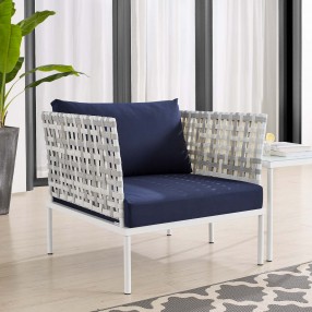 Modway Harmony Sunbrella® Basket Weave Outdoor Patio Aluminum Armchair in Taupe Navy - Lifestyle