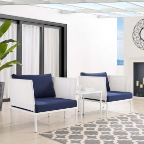 Modway Harmony 3-Piece Sunbrella® Outdoor Patio Aluminum Seating Set in White Navy - Lifestyle