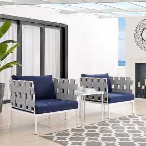 Modway Harmony 3-Piece Sunbrella® Outdoor Patio Aluminum Seating Set in Gray Navy - Lifestyle