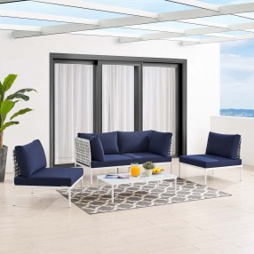 Modway Harmony 4-Piece Sunbrella® Basket Weave Outdoor Patio Aluminum Seating Set - Taupe Navy - Lifestyle