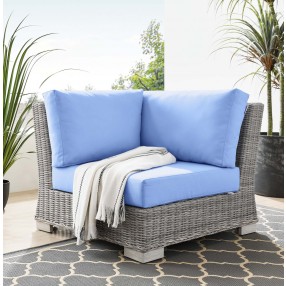 Modway Conway Outdoor Patio Wicker Rattan Corner Chair in Light Gray Light Blue - Lifestyle