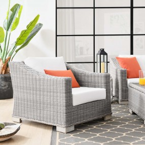 Modway Conway Outdoor Patio Wicker Rattan Armchair in Light Gray White - Lifestyle