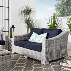 Modway Conway Outdoor Patio Wicker Rattan Loveseat - Light Gray Navy - Lifestyle