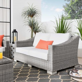 Modway Conway Outdoor Patio Wicker Rattan Loveseat - Light Gray White - Lifestyle