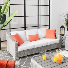Modway Conway Outdoor Patio Wicker Rattan Sofa in Light Gray White - Lifestyle
