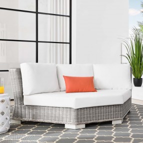 Modway Conway Outdoor Patio Wicker Rattan Round Corner Chair in Light Gray White - Lifestyle
