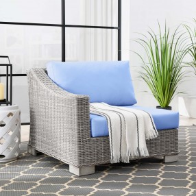 Modway Conway Outdoor Patio Wicker Rattan Left-Arm Chair in Light Gray Light Blue - Lifestyle