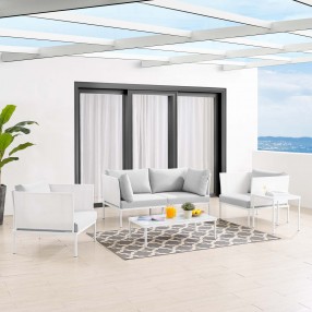 Modway Harmony 5-Piece Sunbrella® Outdoor Patio Aluminum Furniture Set - White Gray - Lifestyle