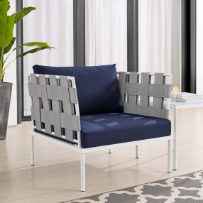 Harmony Sunbrella® Outdoor Patio Aluminum Armchair in Gray Navy - Lifestyle