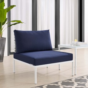 Modway Harmony Sunbrella® Basket Weave Outdoor Patio Aluminum Armless Chair - Tan Navy - Lifestyle