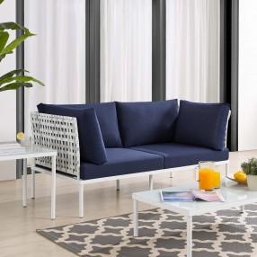 Modway Harmony Sunbrella® Basket Weave Outdoor Patio Aluminum Loveseat in Taupe Navy - Lifestyle