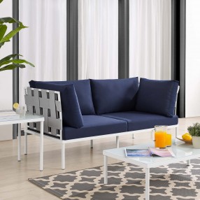 Modway Harmony Sunbrella® Outdoor Patio Aluminum Loveseat in Gray Navy - Lifestyle