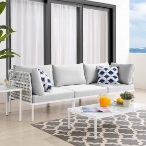 Modway Harmony Sunbrella® Basket Weave Outdoor Patio Aluminum Sofa in Taupe Gray - Lifestyle