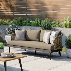 Modway Meadow Outdoor Patio Sofa in Natural Taupe - Lifestyle