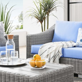 Modway Conway 4-Piece Outdoor Patio Wicker Rattan Furniture Set - Light Gray Light Blue - Lifestyle