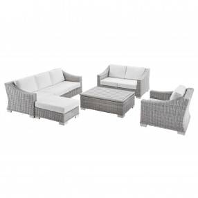 Modway Conway 5-Piece Outdoor Patio Wicker Rattan Furniture Set - White - Set in Front Side Angle