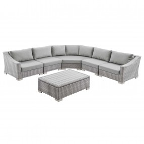 Modway Conway Outdoor Patio Wicker Rattan 6-Piece Sectional Sofa Furniture Set - Gray - Set in Front Angle