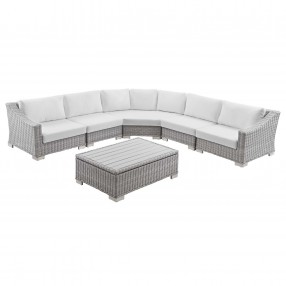 Modway Conway Outdoor Patio Wicker Rattan 6-Piece Sectional Sofa Furniture Set - Light Gray White - Set in Front Angle